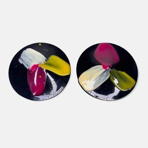 Vintage 80's Large Round Paint Stroke Earrings